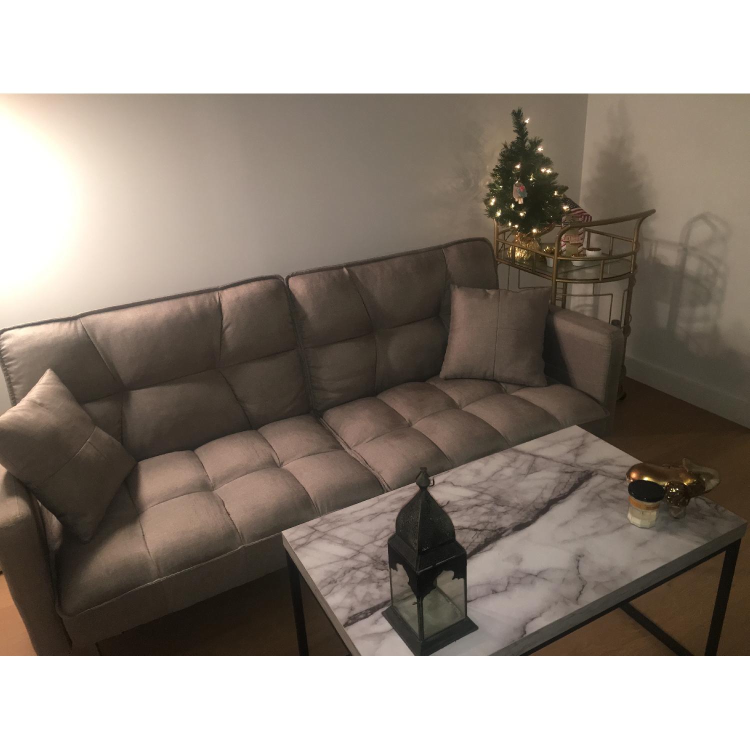Divano Roma Furniture Modern Tufted Linen Splitback Futon - image-1
