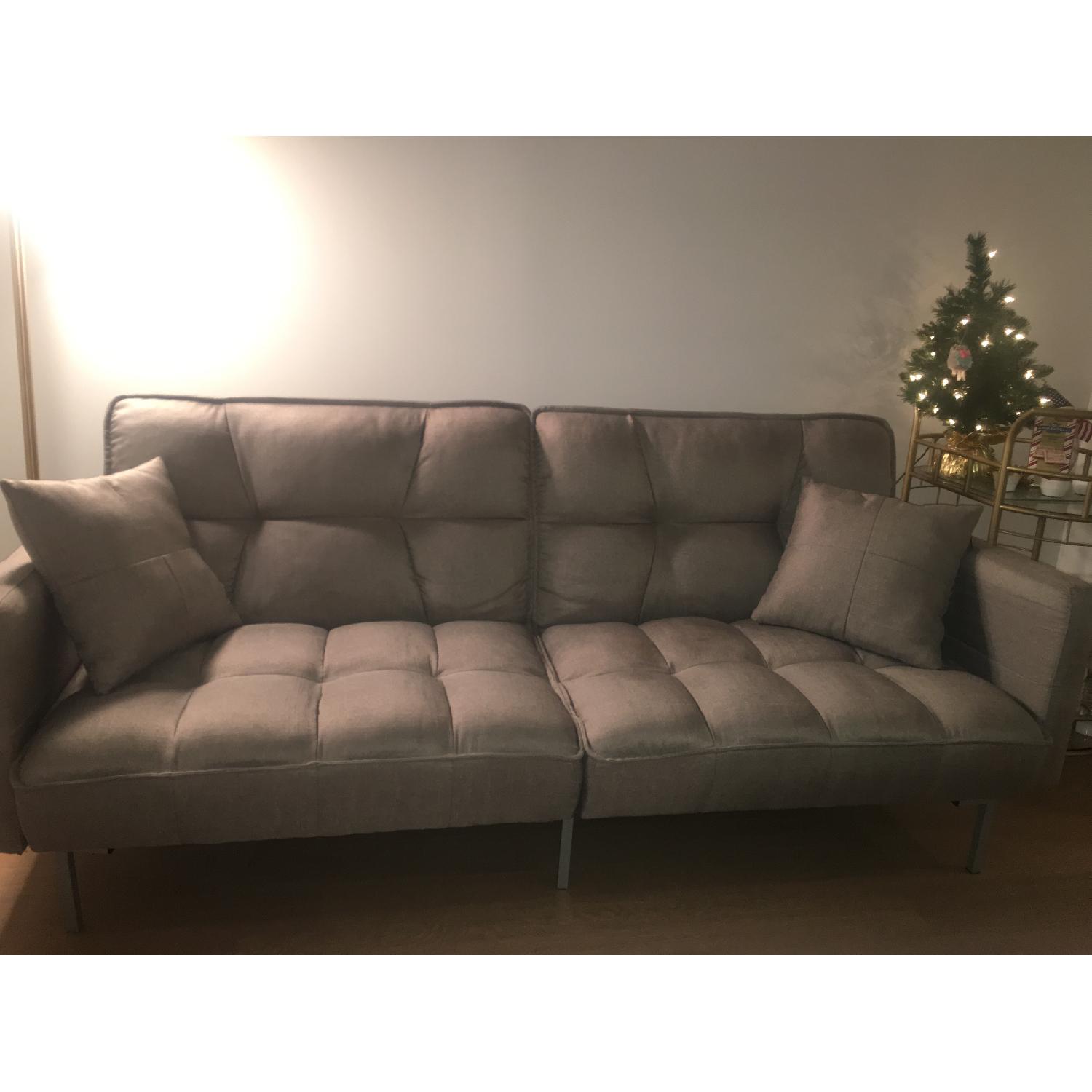 Divano Roma Furniture Modern Tufted Linen Splitback Futon - image-2
