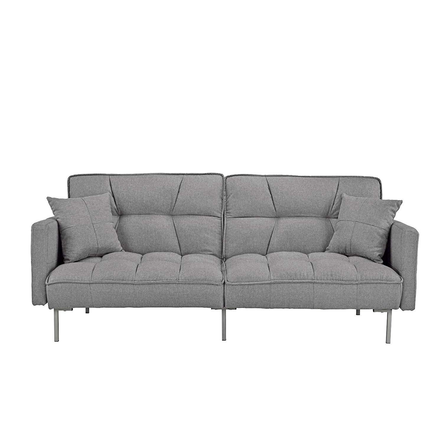 Divano Roma Furniture Modern Tufted Linen Splitback Futon - image-0