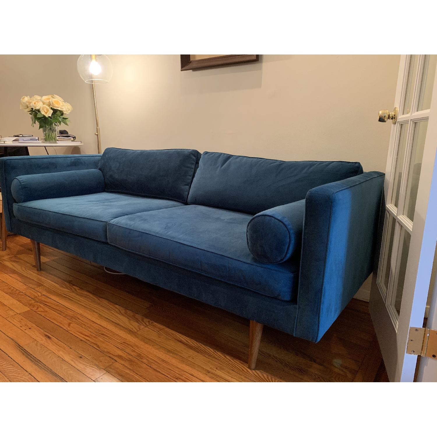 West Elm Monroe Mid-Century Sofa in Blue Velvet - image-1