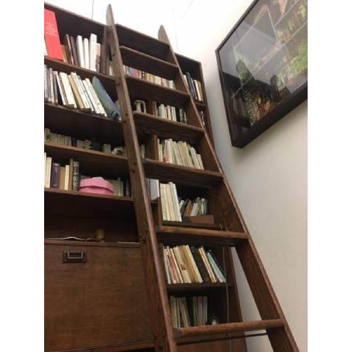 Vintage Putnam Steel & Oak Rolling Ladder - image-1