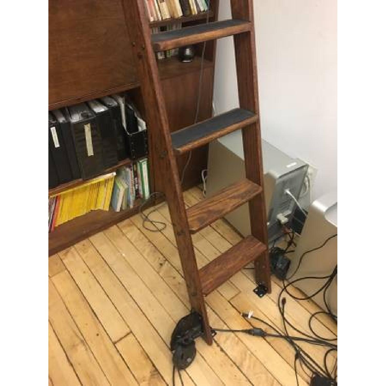Vintage Putnam Steel & Oak Rolling Ladder - image-2