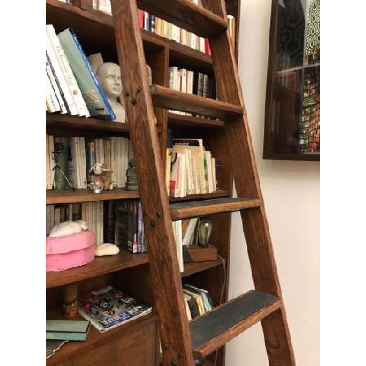 Vintage Putnam Steel & Oak Rolling Ladder - image-6