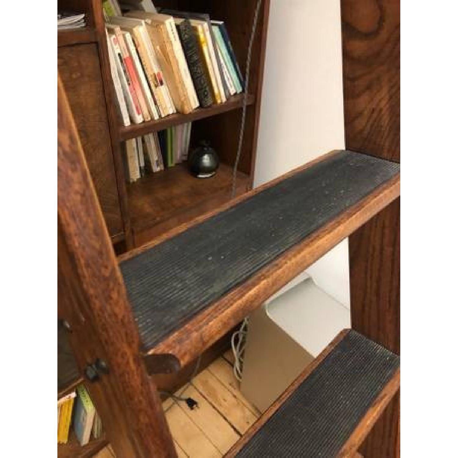 Vintage Putnam Steel & Oak Rolling Ladder - image-7