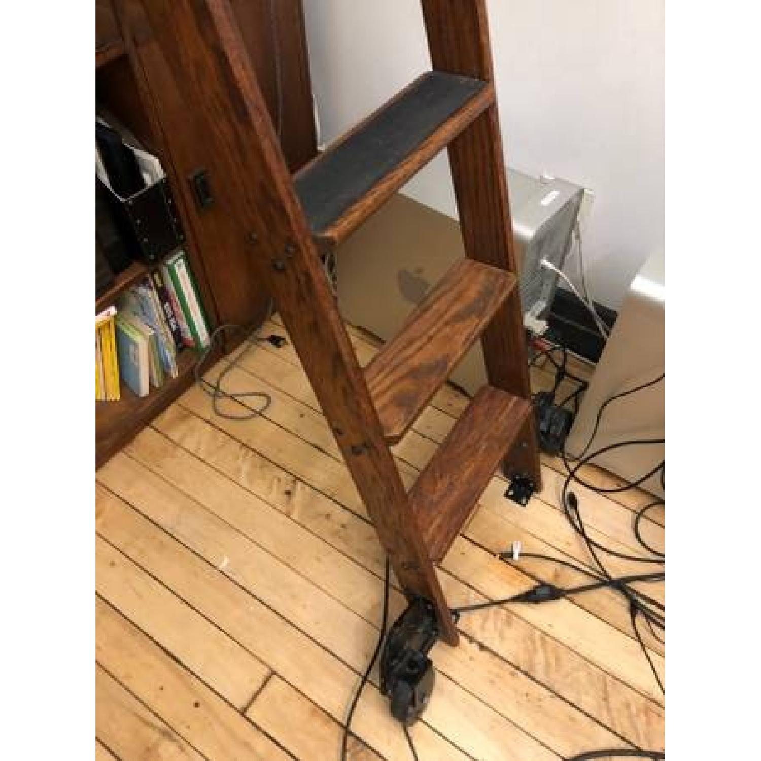 Vintage Putnam Steel & Oak Rolling Ladder - image-9