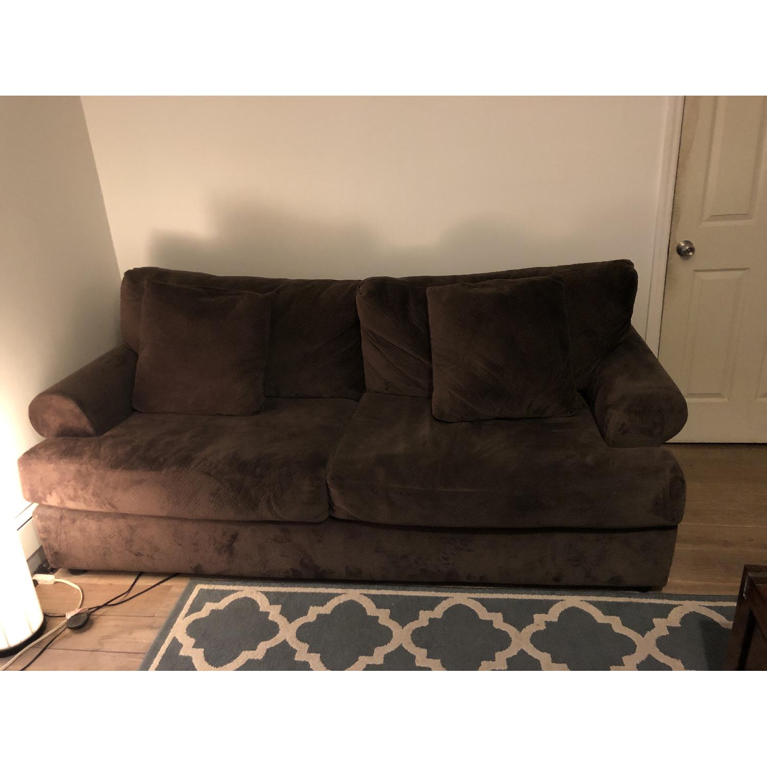 Raymour & Flanigan Brown Microsuede Sofa - image-2