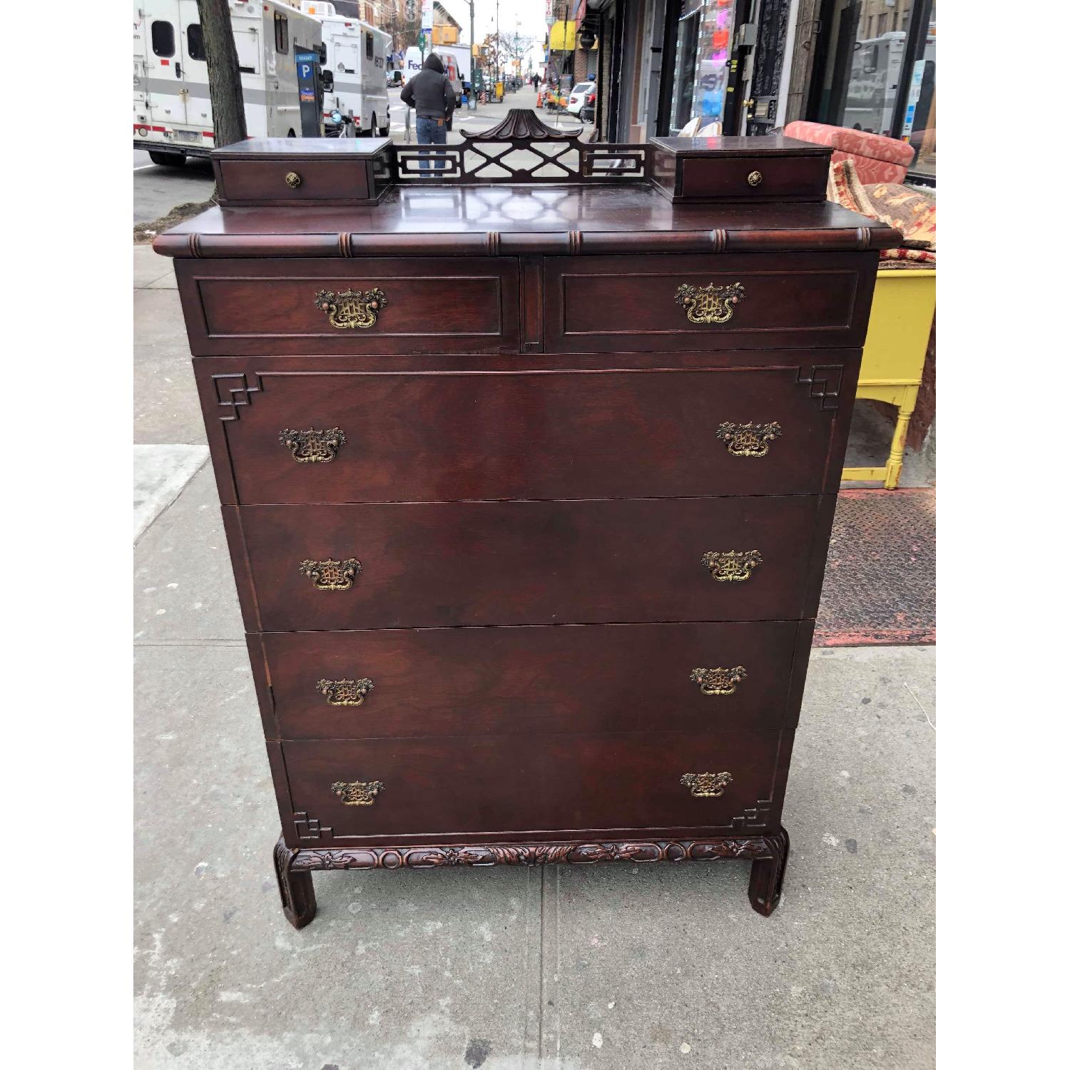 Antique 1930s Cherry Wood Oriental Style Dresser - image-1