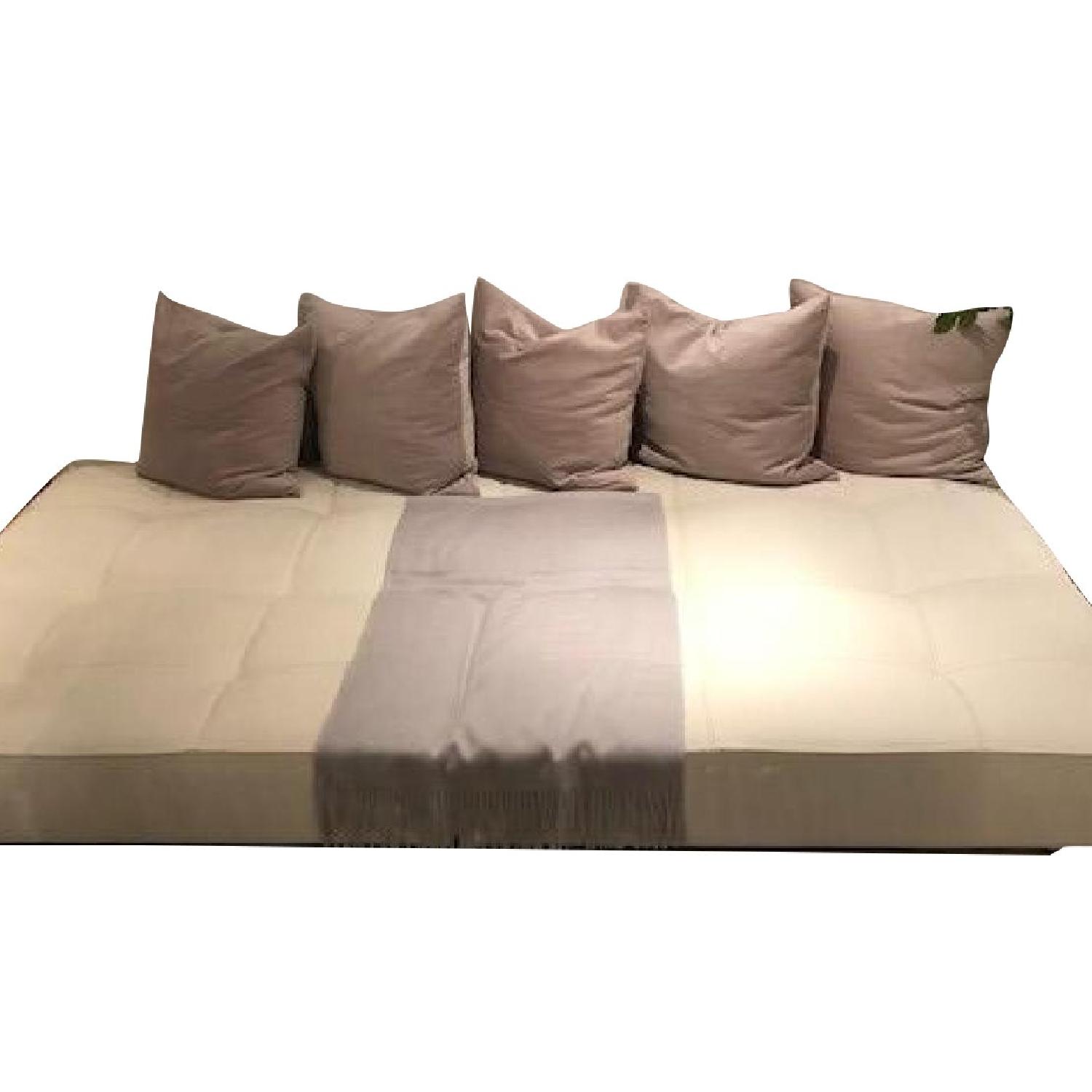 CB2 Mid Century Modern Futon Sleeper w/ Metal Base AptDeco