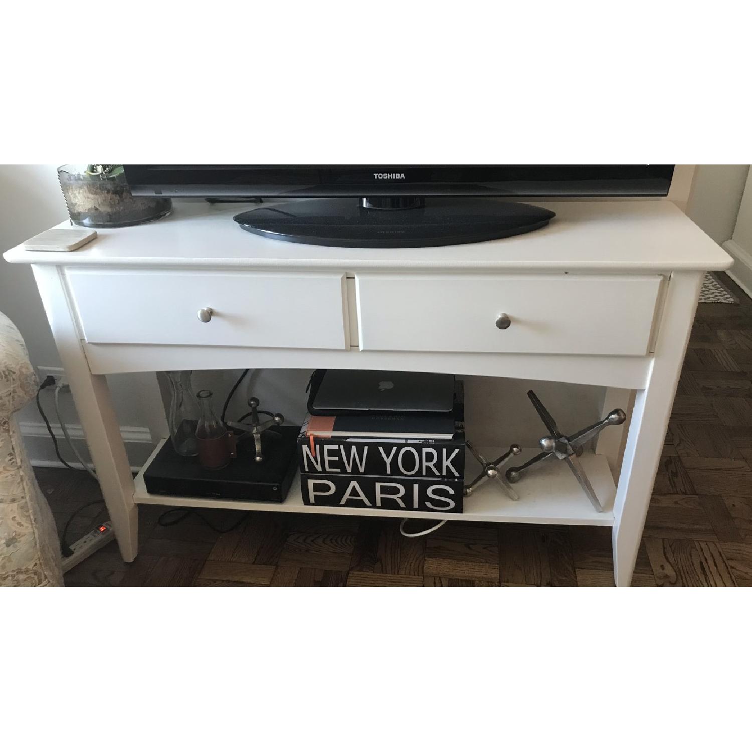 White Solid Wood TV Stand/ End Table - image-3