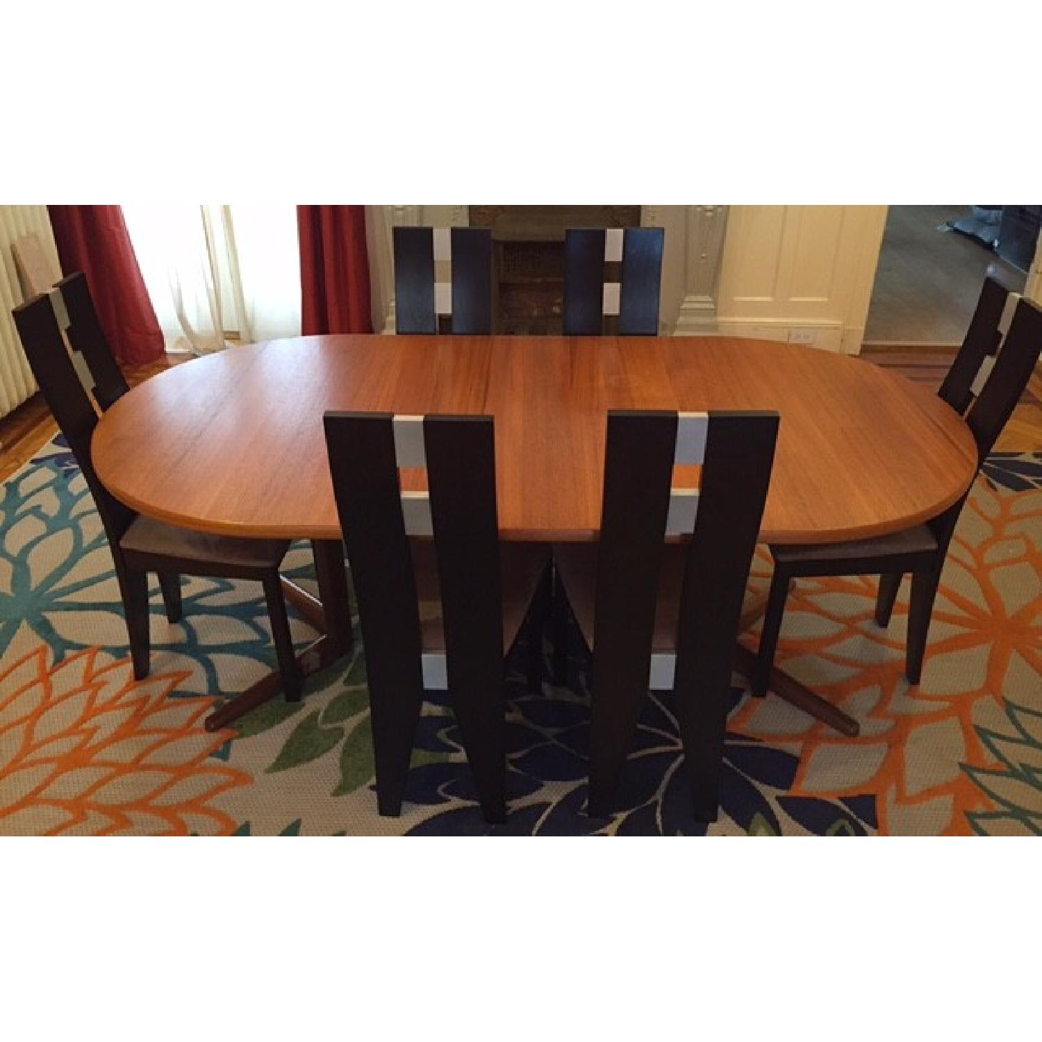 Teak Expandable Dining Table w/ 6 Chairs - AptDeco