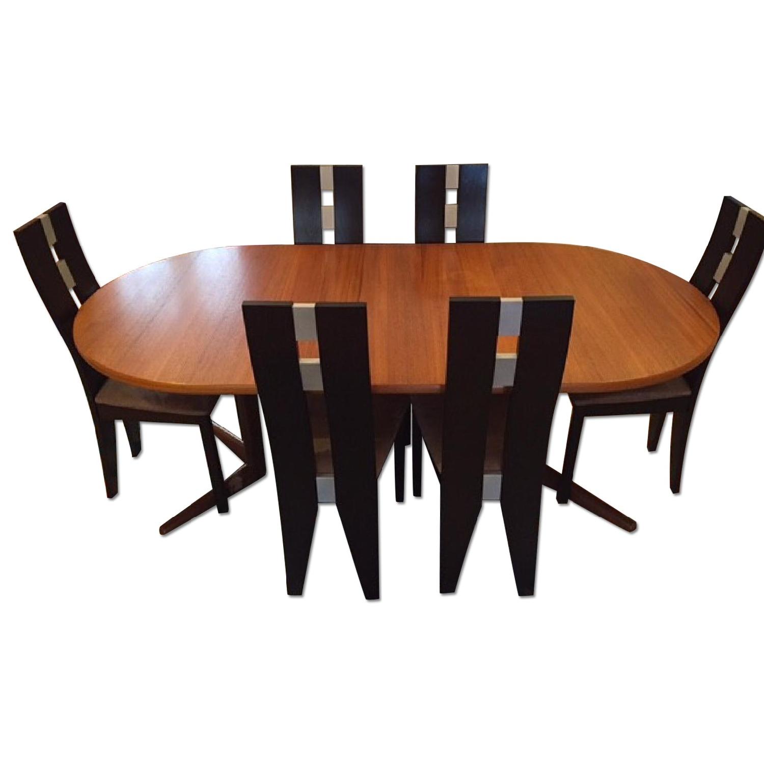 Teak Expandable Dining Table w/ 6 Chairs - AptDeco