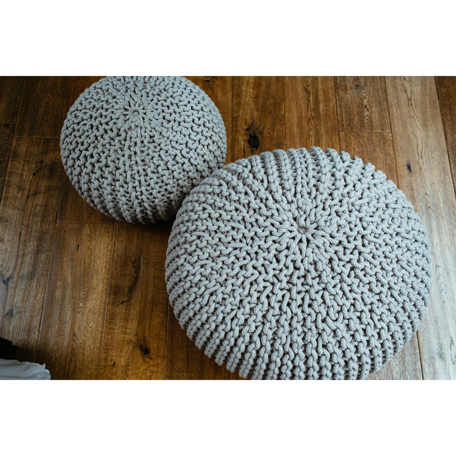 Restoration Hardware Knit Cotton Round Poufs - image-1