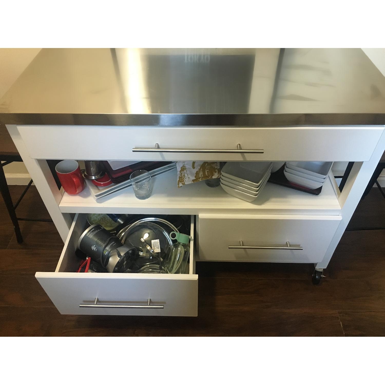 Hayneedle White Wood & Stainless Steel Kitchen Storage Island - image-2