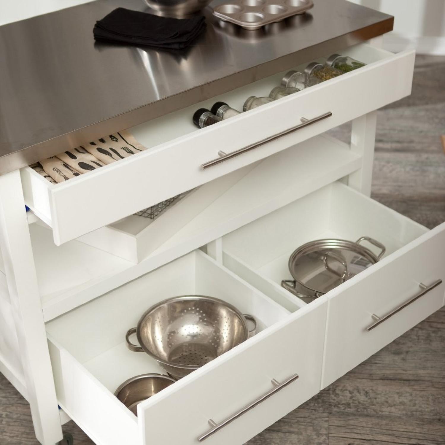 Hayneedle White Wood & Stainless Steel Kitchen Storage Island - image-3