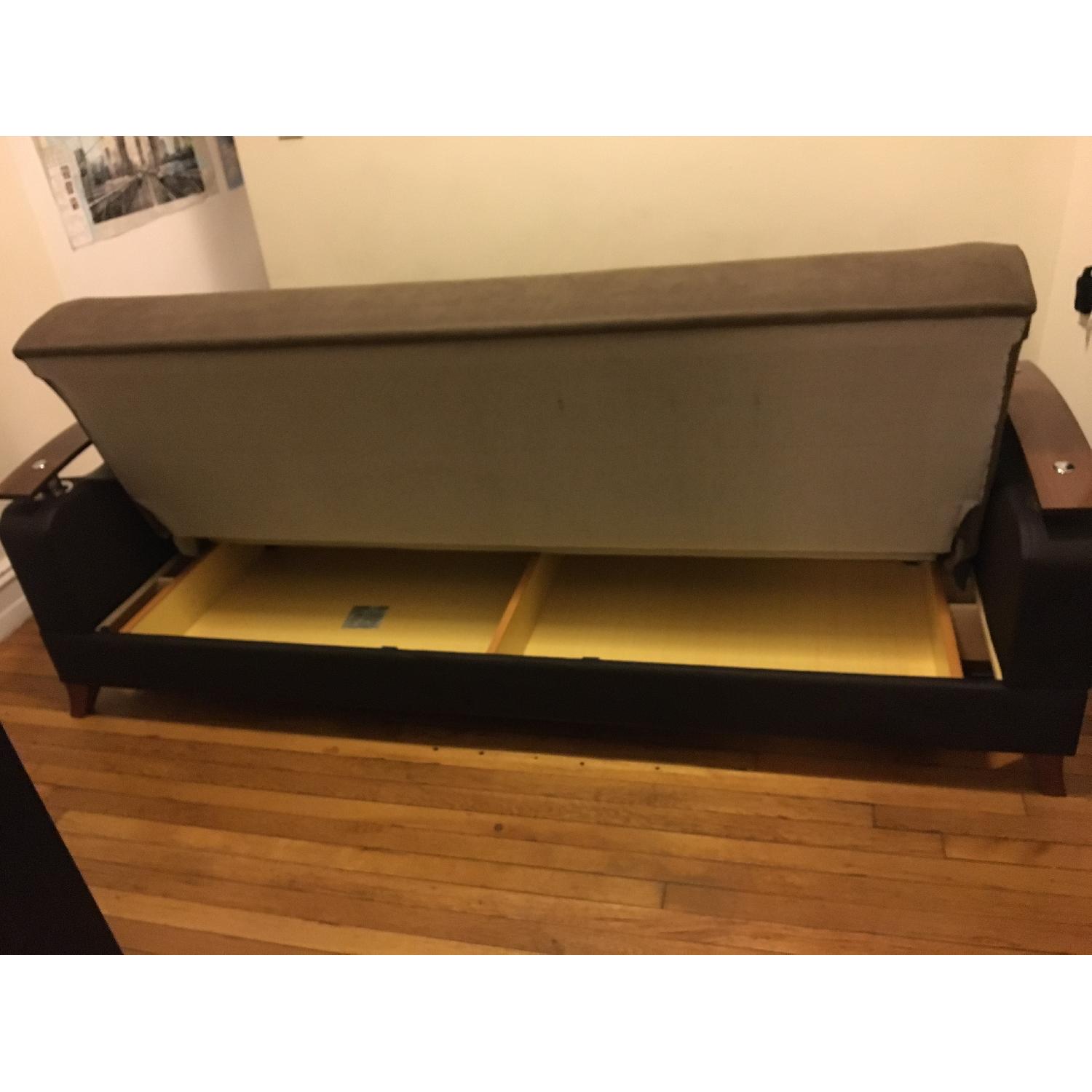 Leather & Wood Finish Sleeper Sofa w/ Storage - image-3