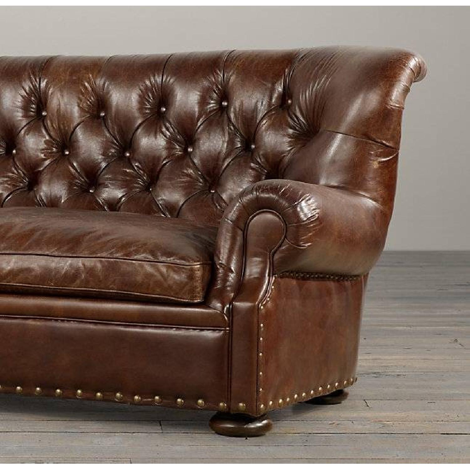 Restoration Hardware Churchill Leather Sofa w/ Nailheads in Vintage Cigar AptDeco