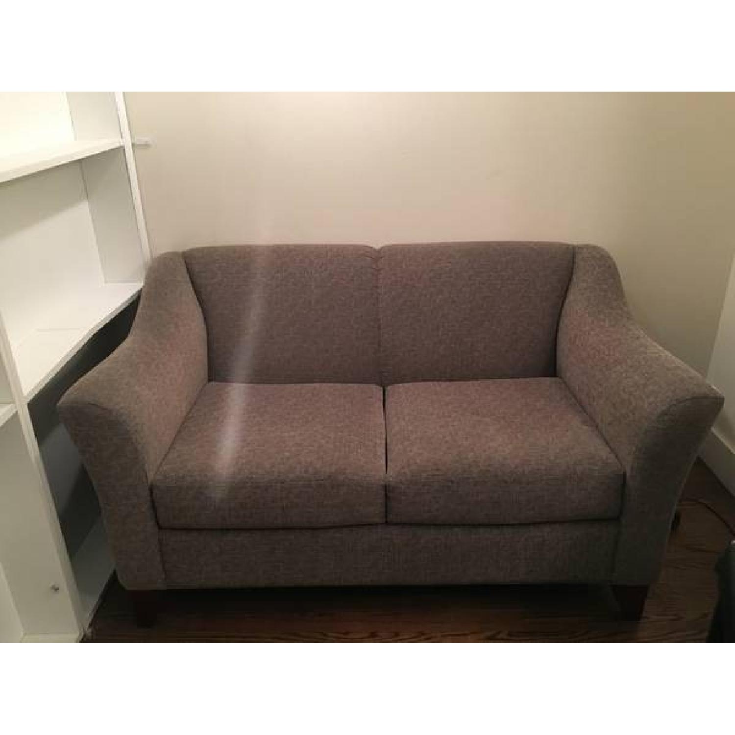 Raymour Flanigan Emerald Craft Granite Colored Loveseat Aptdeco