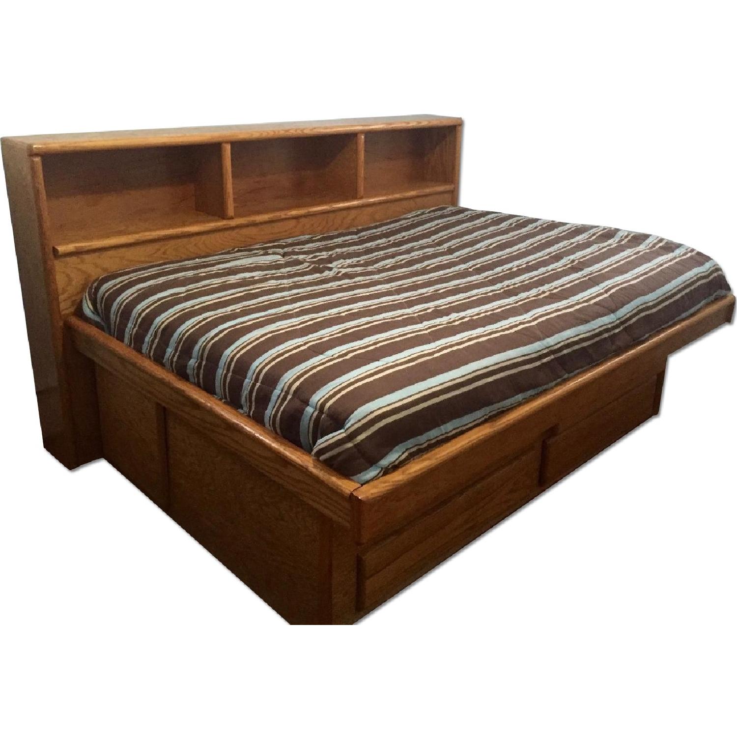 Full Size Platform Bed w/ Bookshelf Headboard - image-0