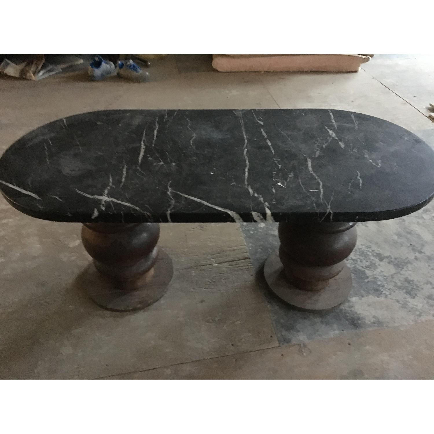Custom Solid Black Marble & Solid Wood Coffee Table - image-5