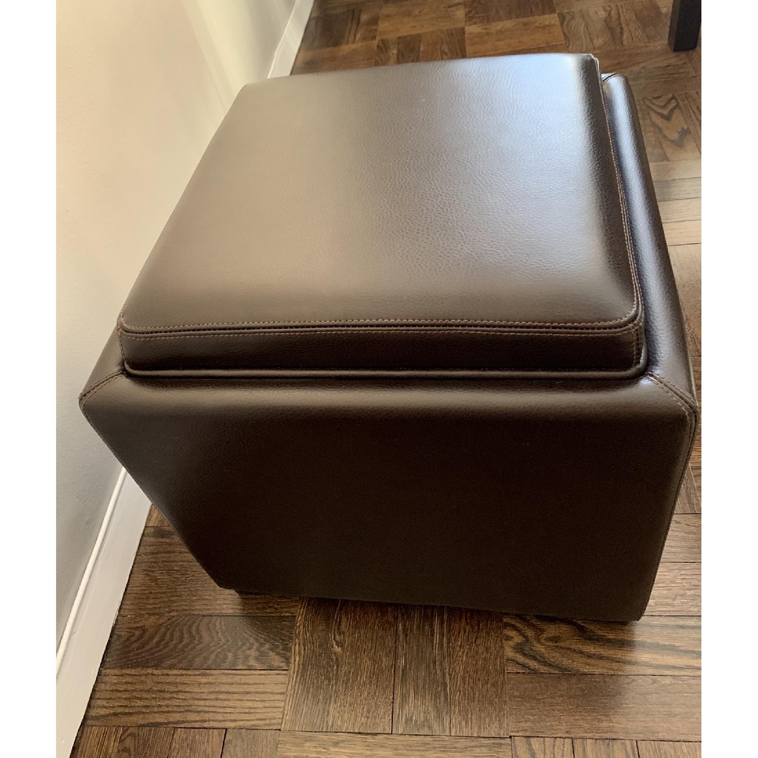 Crate & Barrel Stow Chocolate Leather Storage Ottoman - image-7