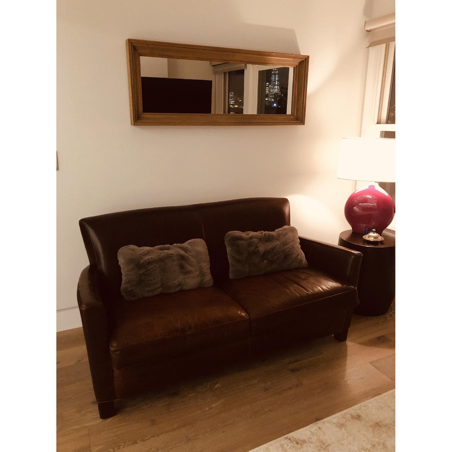 Crate & Barrel Briarwood Brown Leather Loveseat - image-1