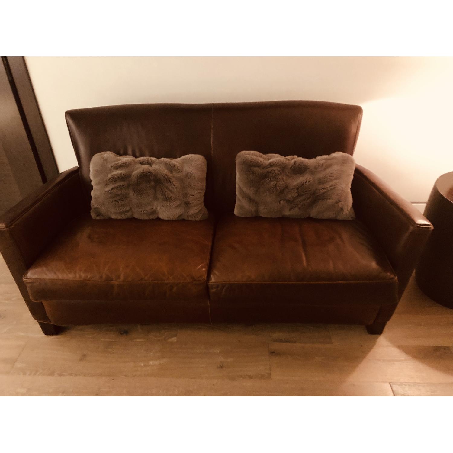 Crate & Barrel Briarwood Brown Leather Loveseat - image-2