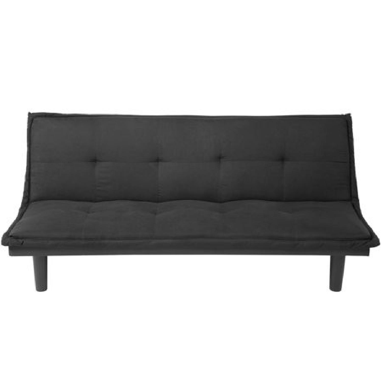 Futon Sofa Bed in Black Microfiber - image-0