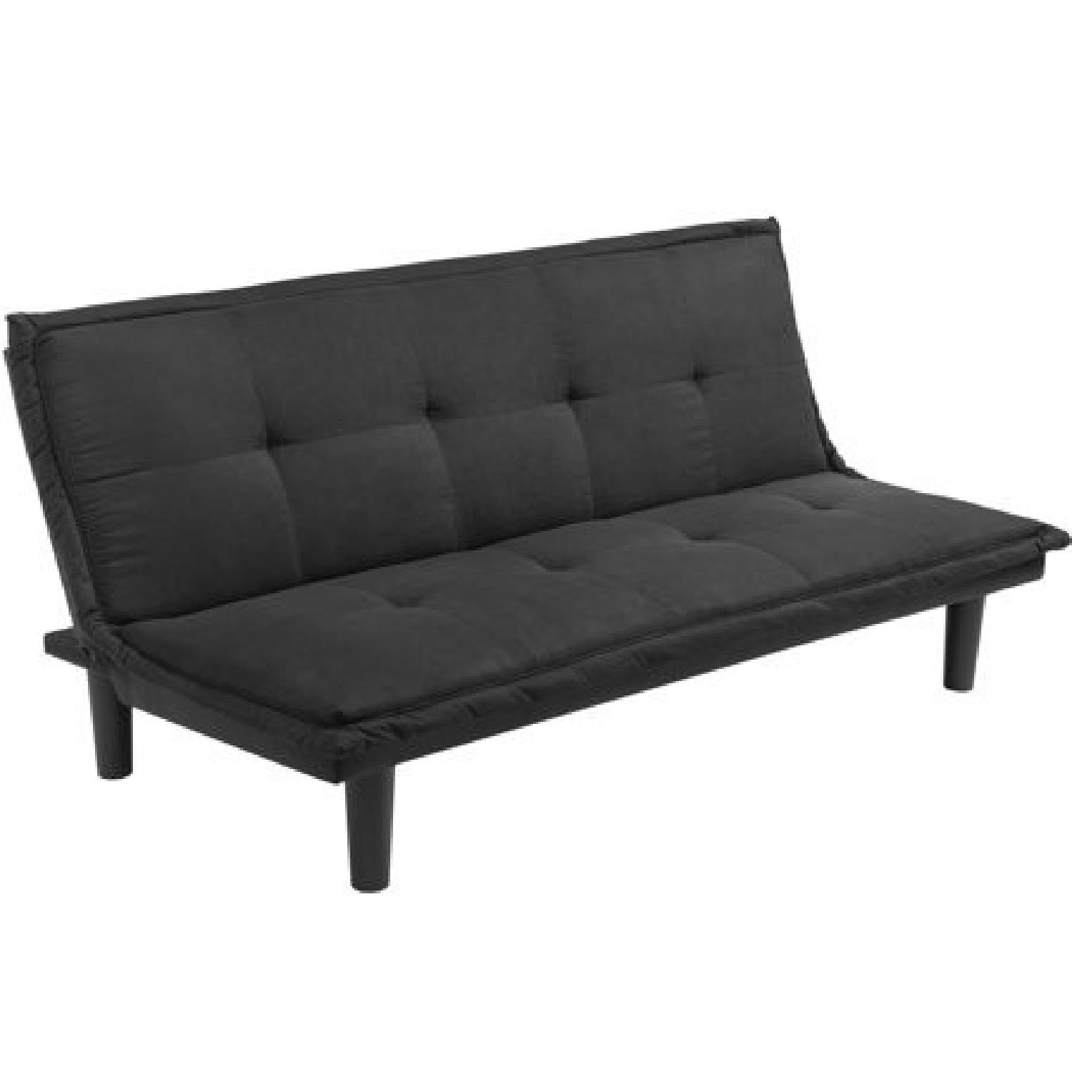 Futon Sofa Bed in Black Microfiber - image-1