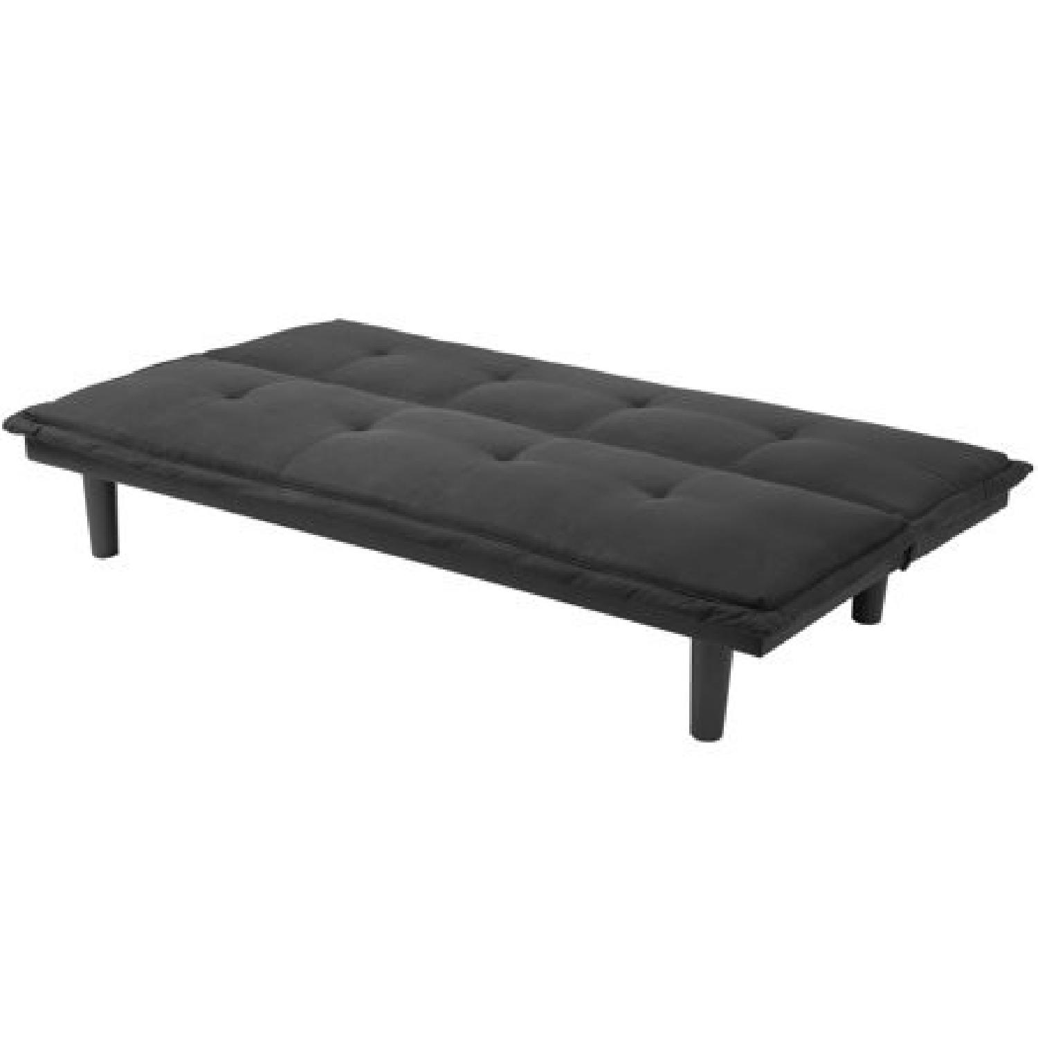 Futon Sofa Bed in Black Microfiber - image-2