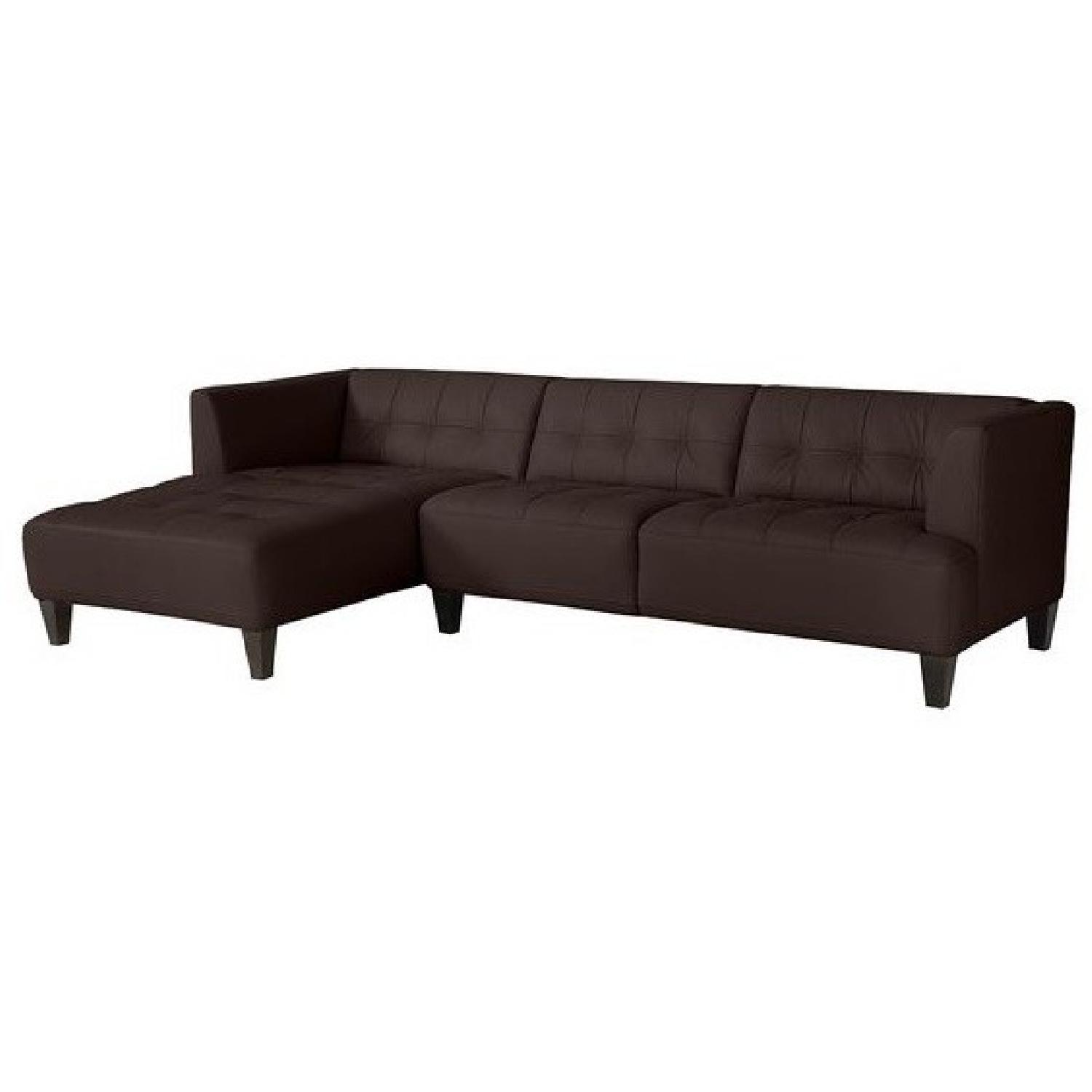 Macy's Brown Leather Sectional Sofa w/ Chaise AptDeco