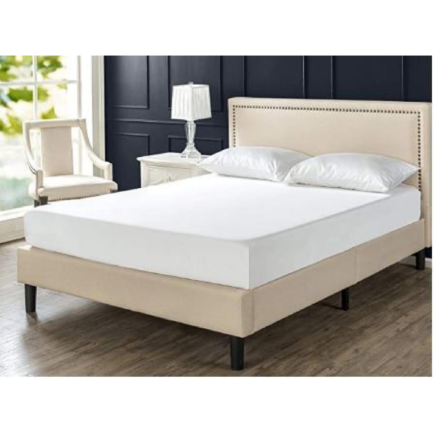 Zinus Upholstered Nailhead Trim Platform Bed w/ Wood Slats - image-1
