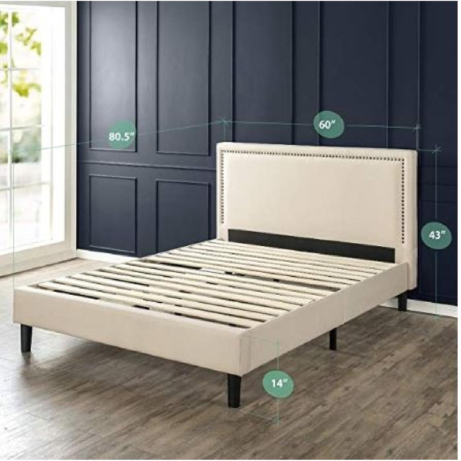 Zinus Upholstered Nailhead Trim Platform Bed w/ Wood Slats - image-2