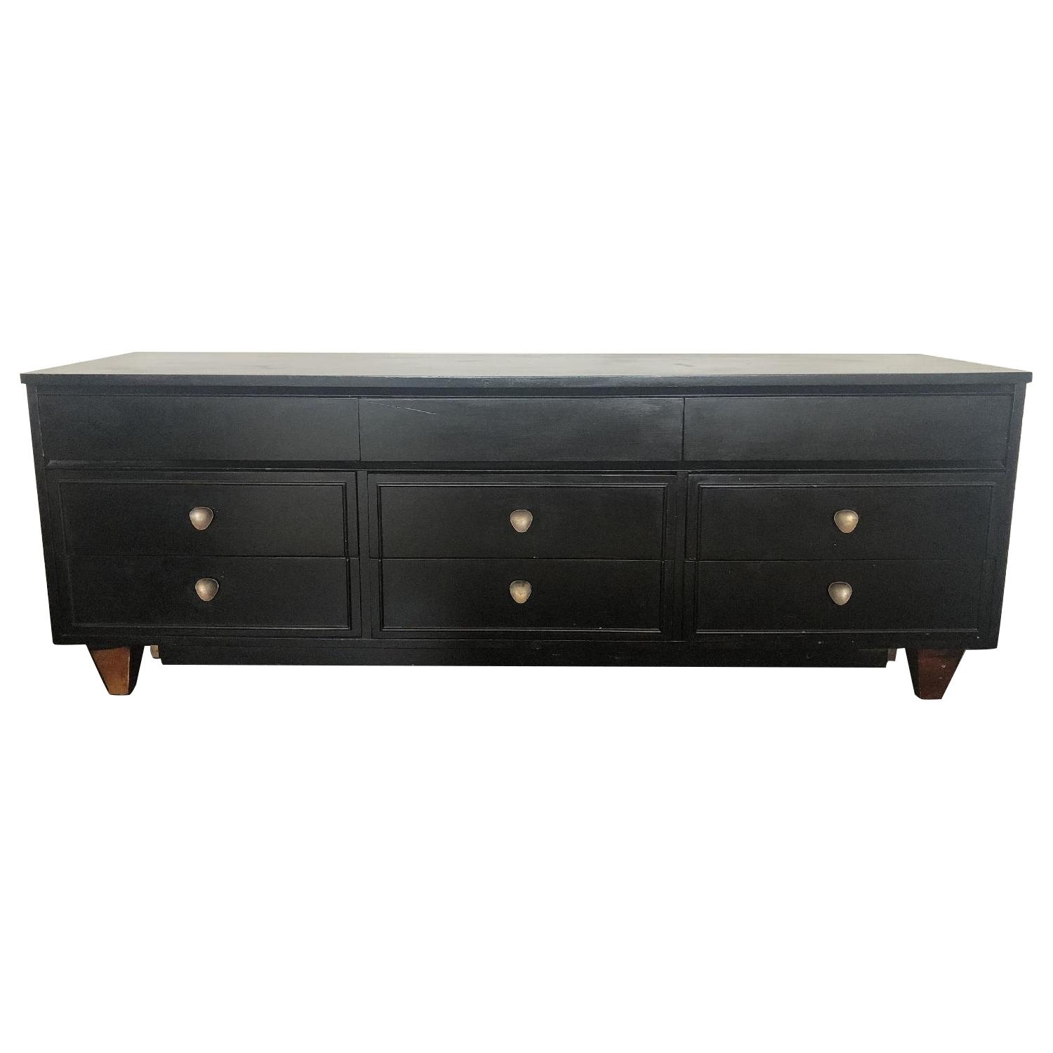 Black Mid Century Modern 9 Drawer Credenza - AptDeco