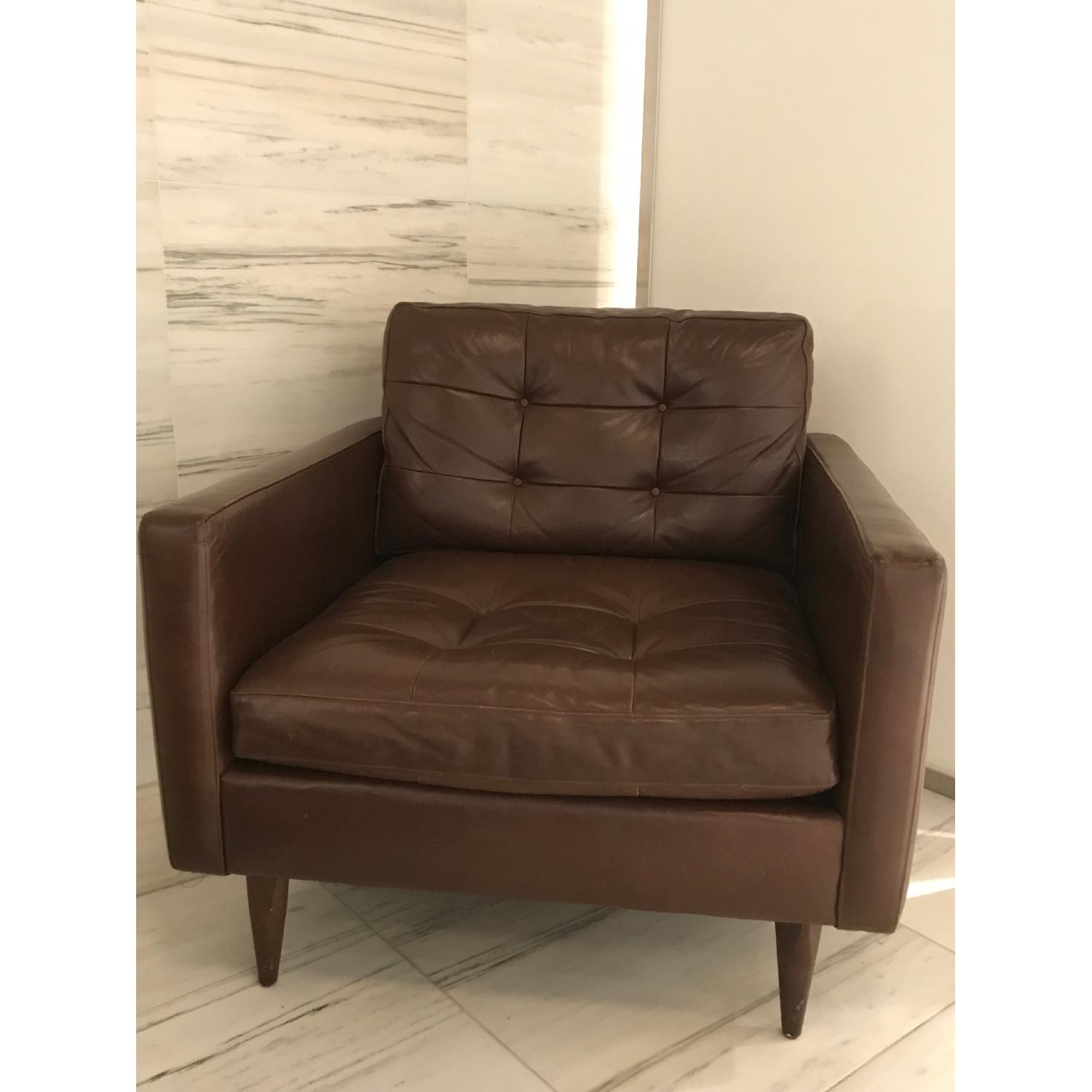 Crate & Barrel Petrie Mid-Century Leather Chairs - image-1