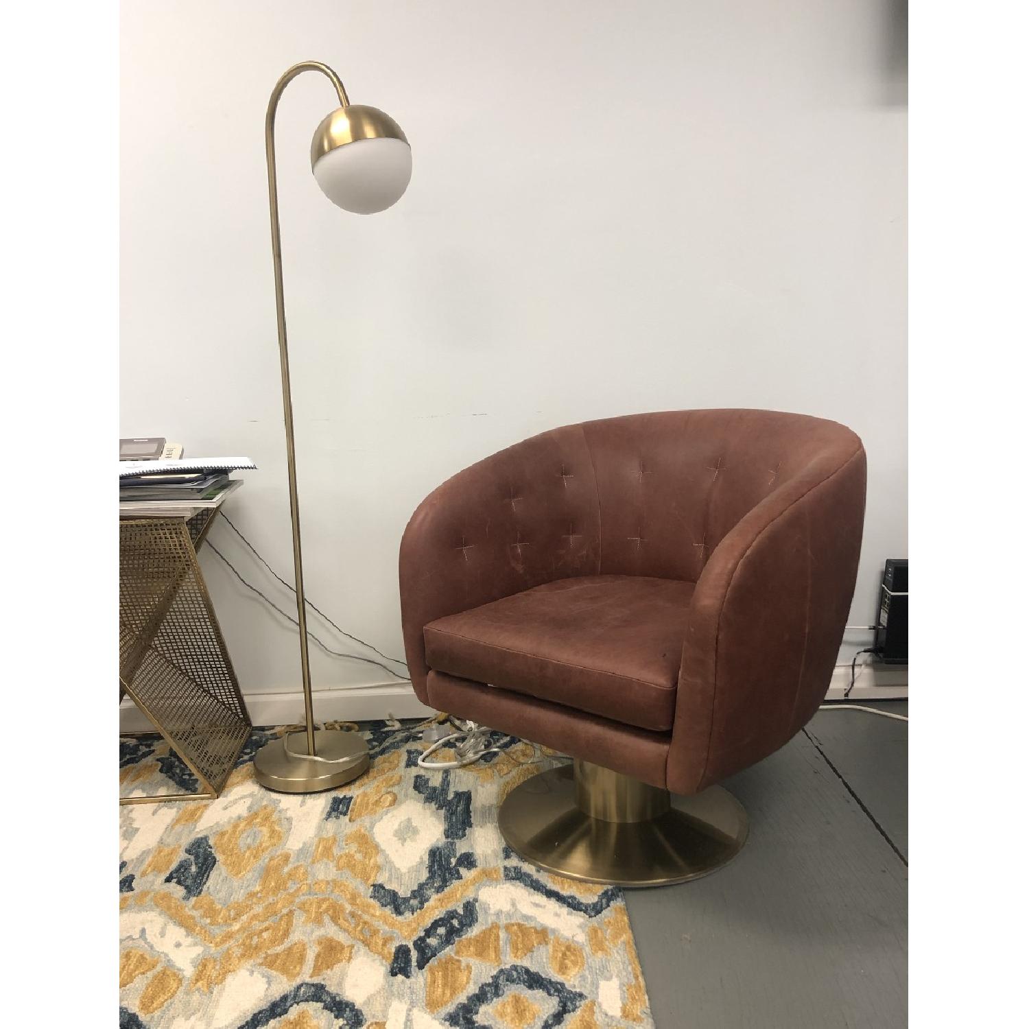 Carlton Antique Brass Glass Globe LED Floor Lamp - image-2