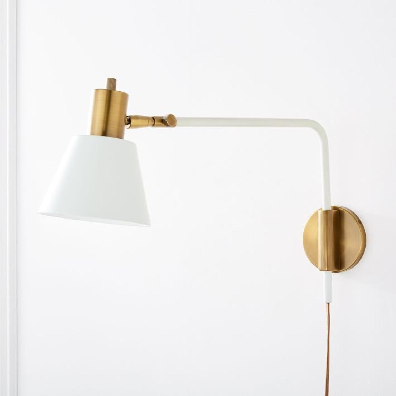 West Elm Adjustable Rejuvenation Sconce in White + Brass - image-1