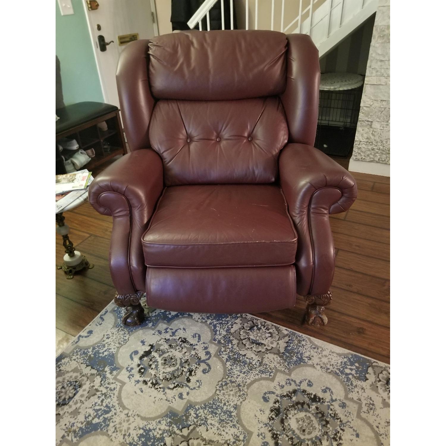 Burgundy Tufted Leather Recliner/Glider - image-1