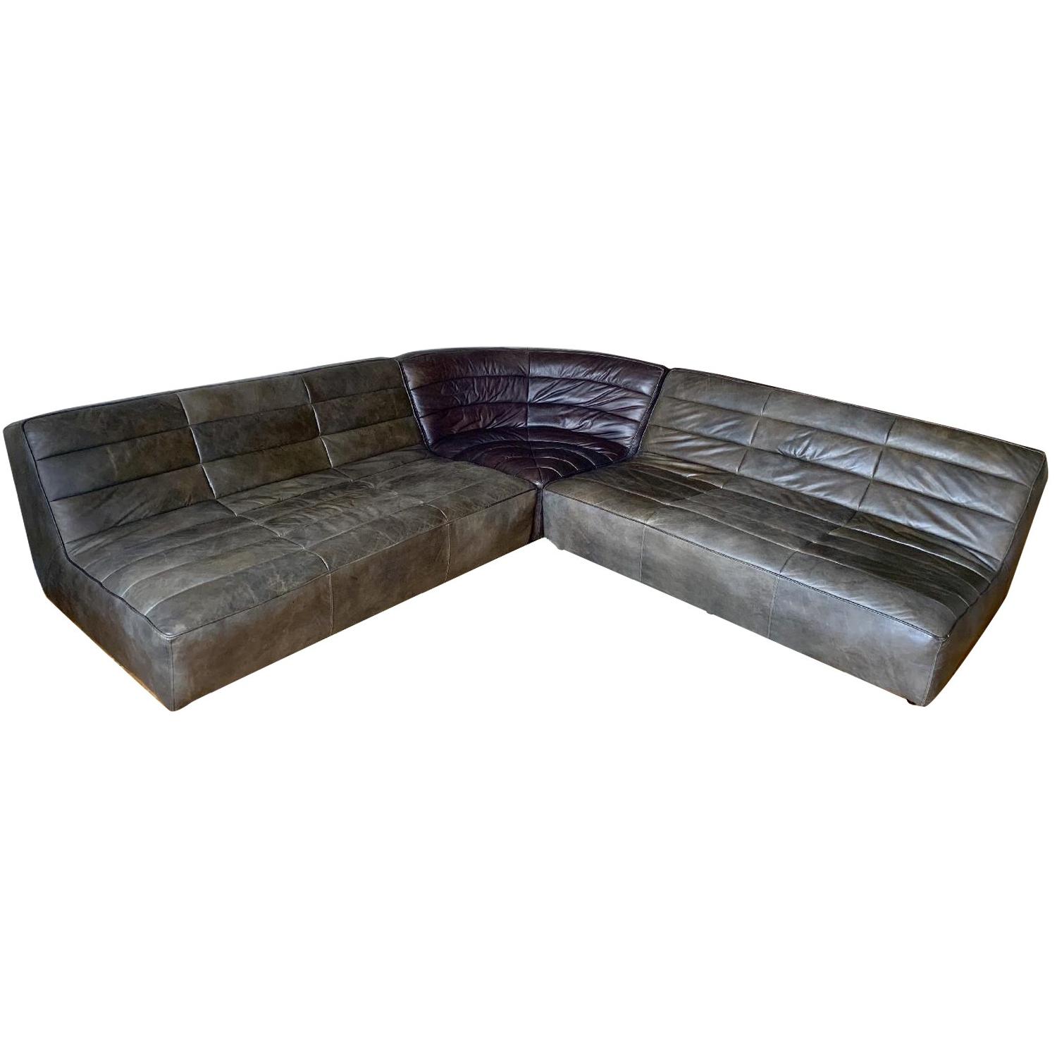 Timothy Oulton Shabby Leather Sectional Sofa - image-6