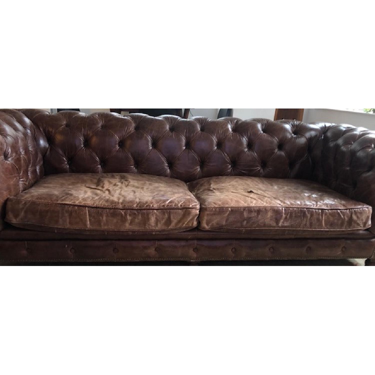 Restoration Hardware Kensington Vintage Cigar Leather Sofa - image-11