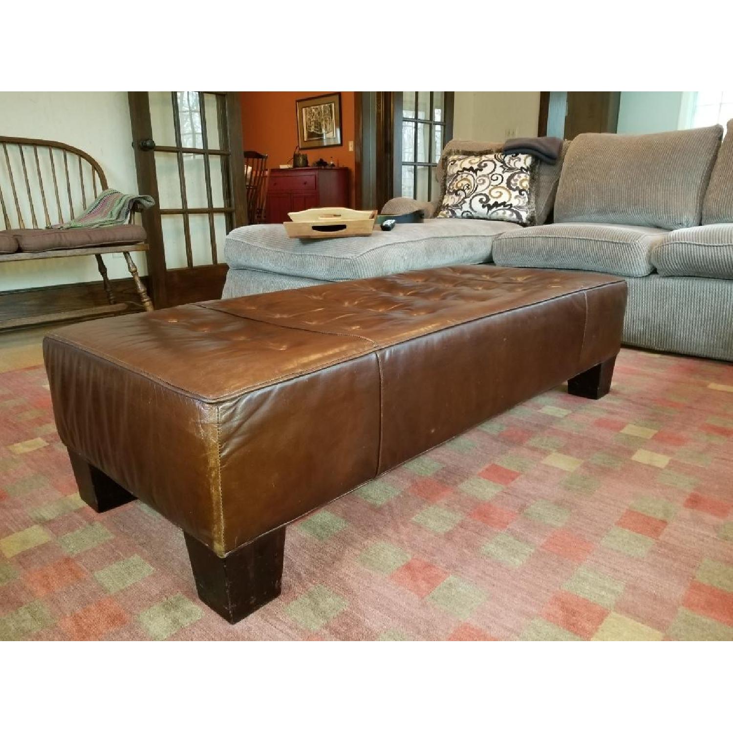 Restoration Hardware Tufted Leather Ottoman Coffee Table AptDeco