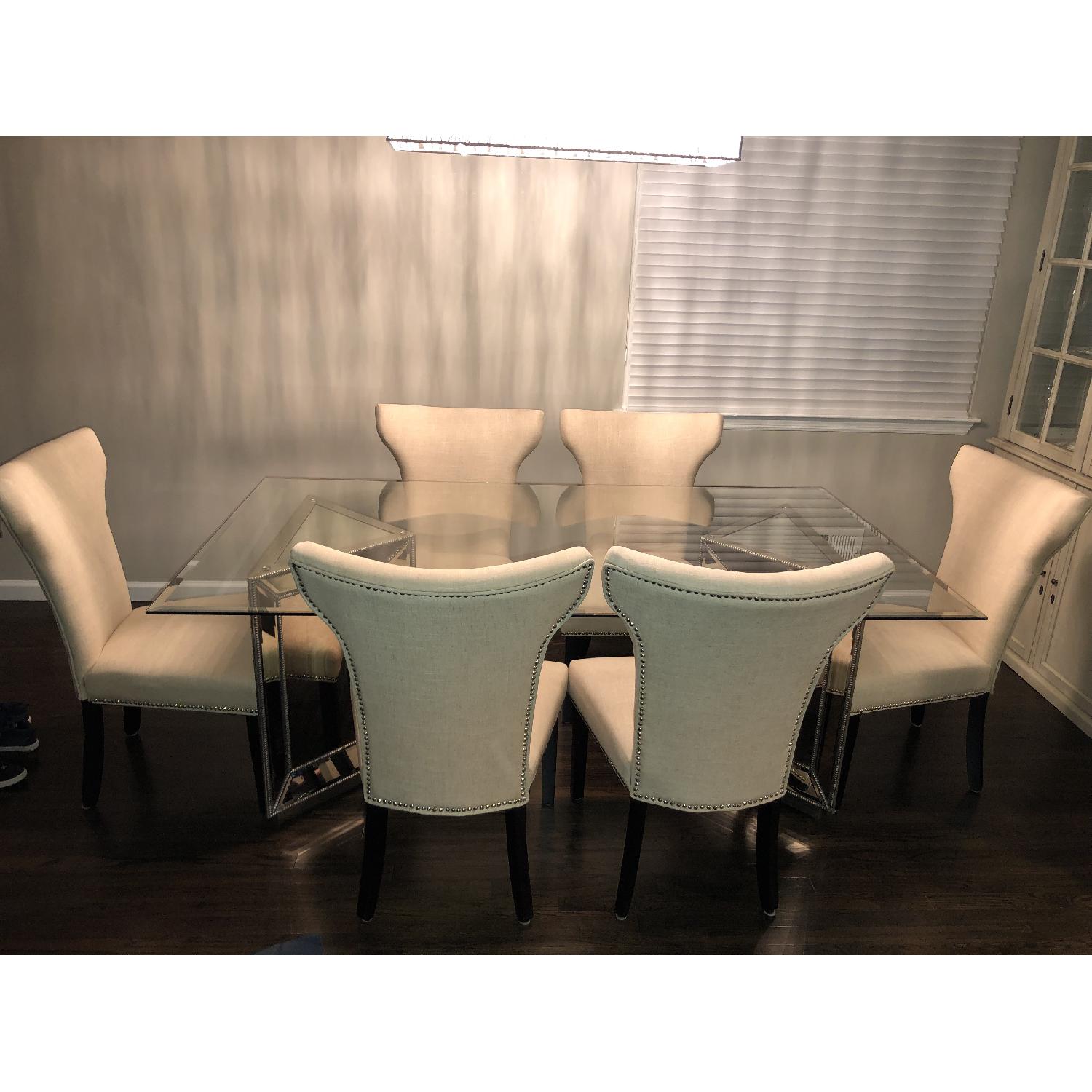 Macy's Contemporary Glass Dining Table w/ 6 Chairs - image-1