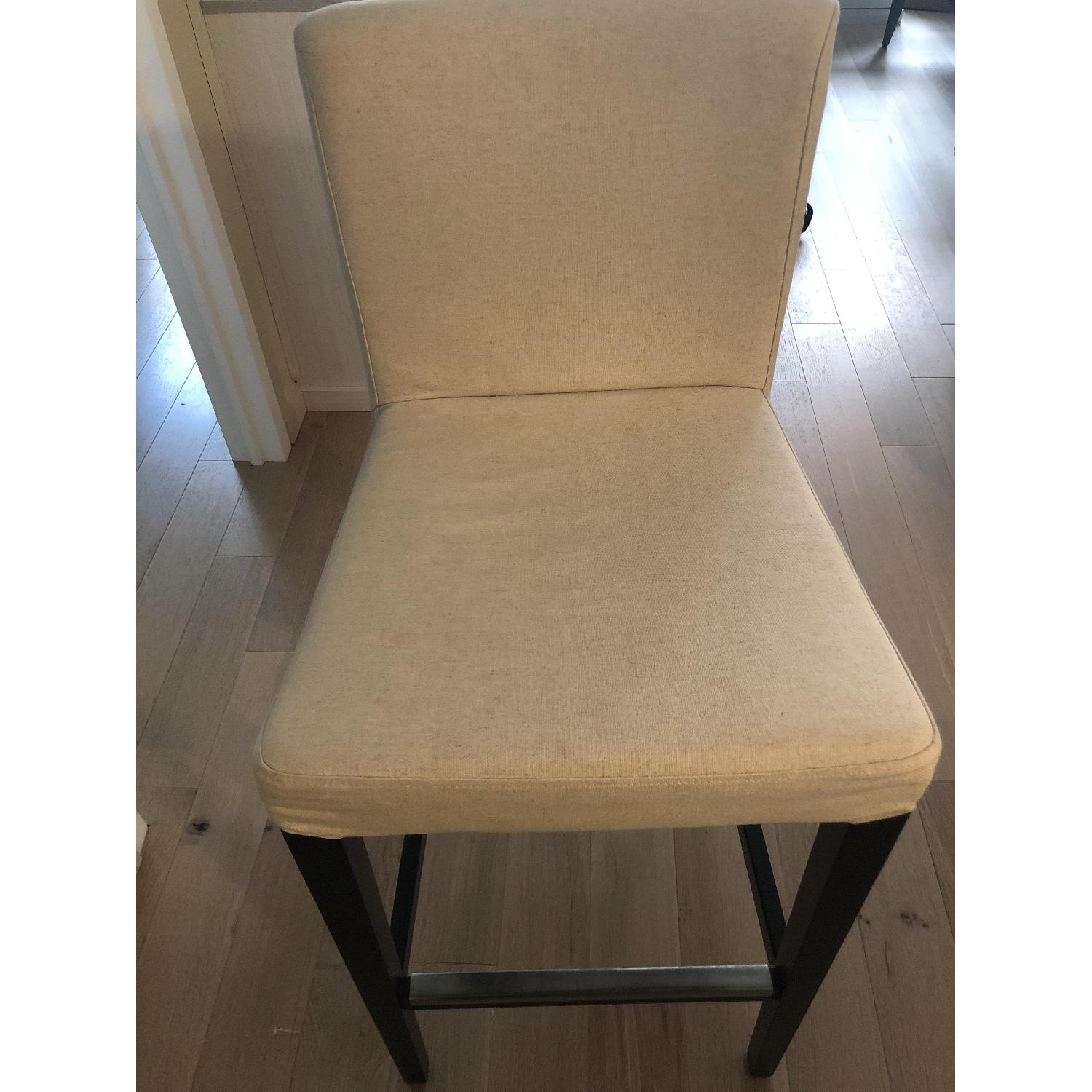 Ikea Solid Wood Bar Stools w/ Backrest & Beige Linen Covers AptDeco
