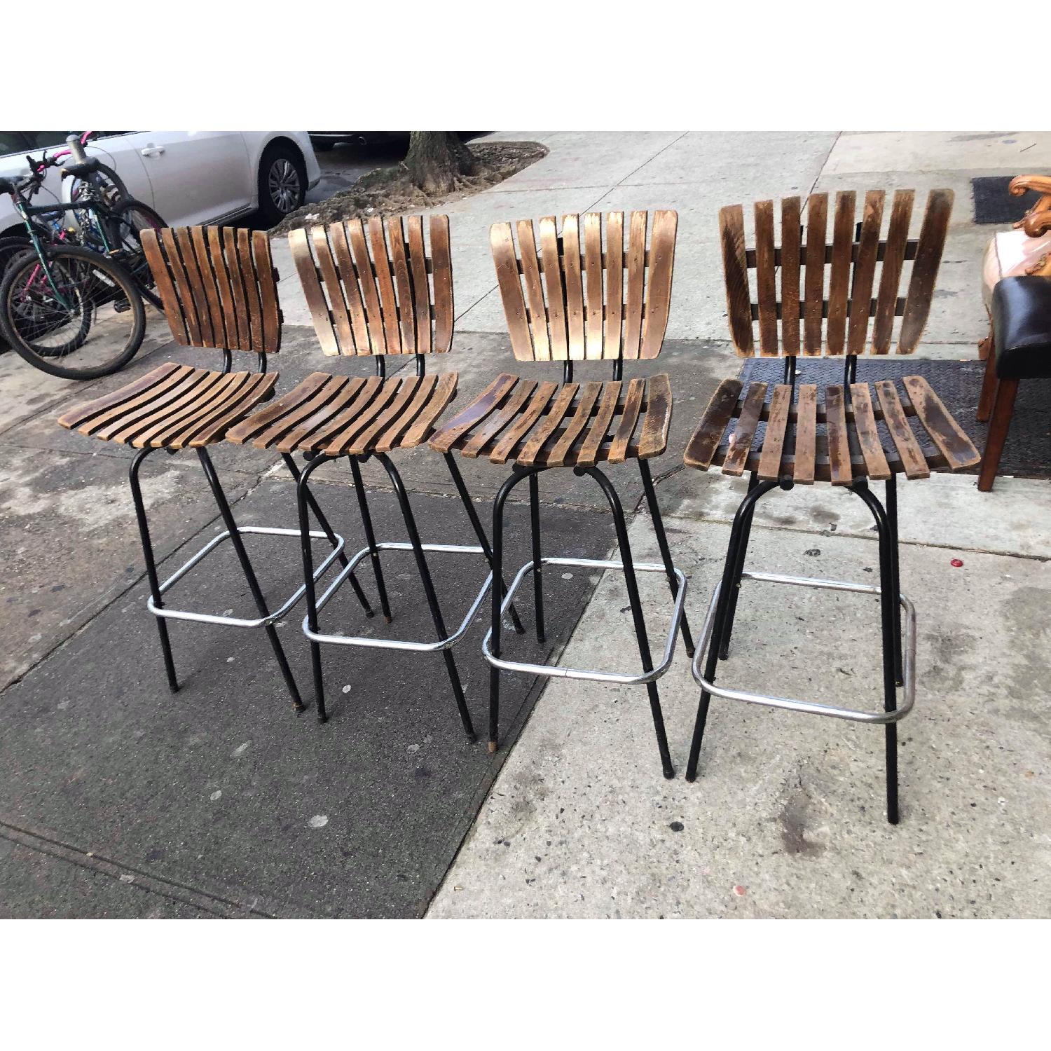 Vintage Mid Century 1950s Wood & Metal Bar Stools - image-1