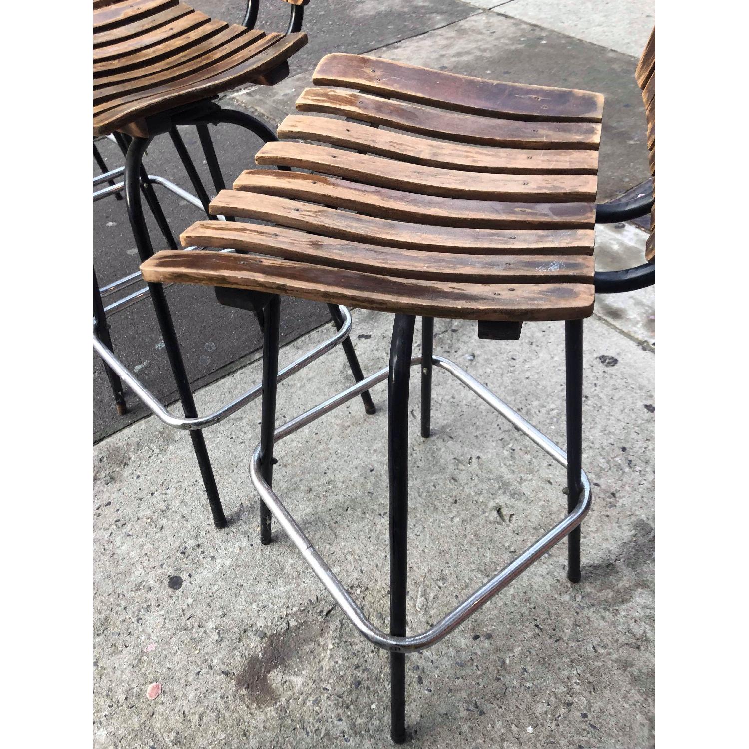 Vintage Mid Century 1950s Wood & Metal Bar Stools - image-3