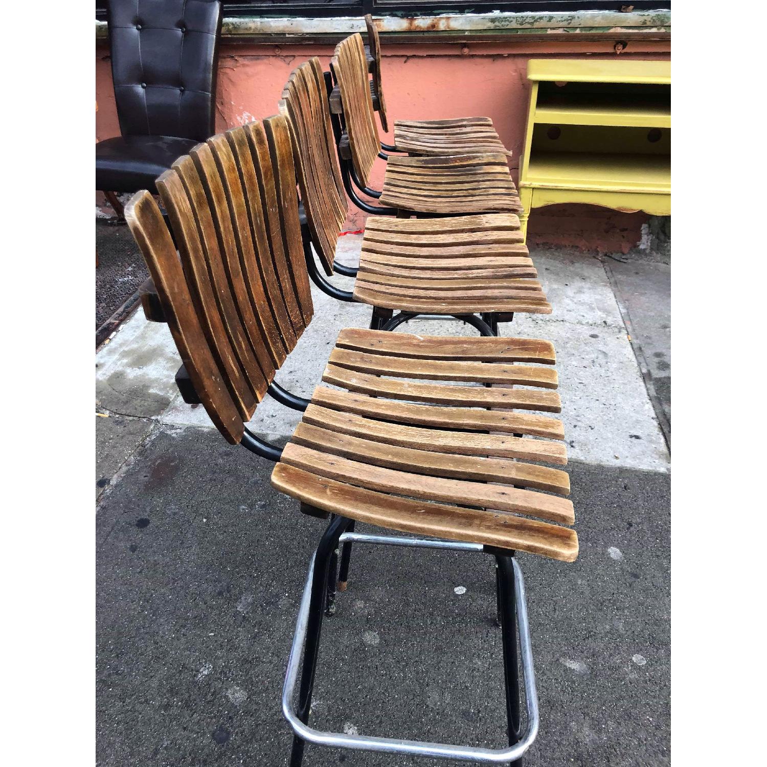 Vintage Mid Century 1950s Wood & Metal Bar Stools - image-5