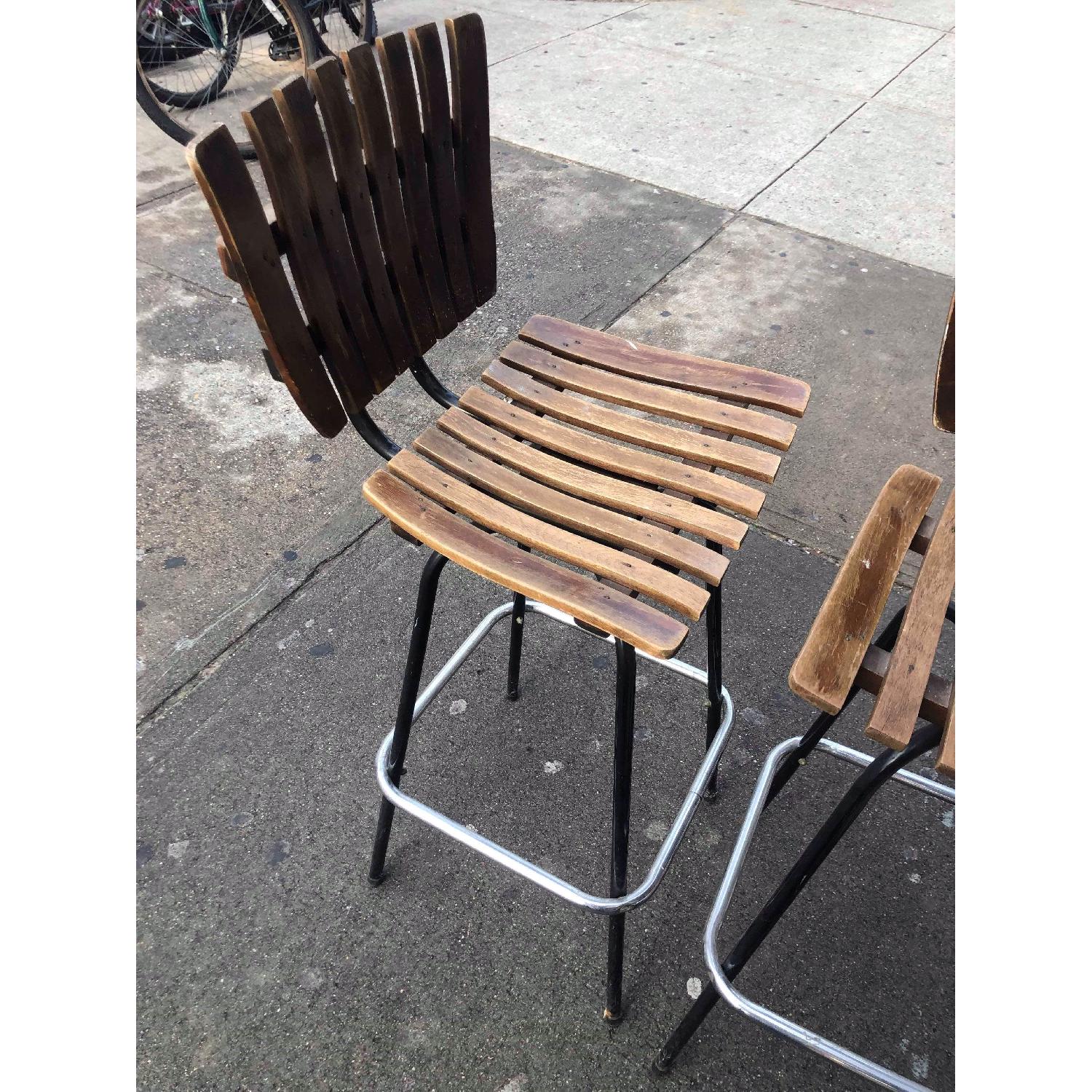 Vintage Mid Century 1950s Wood & Metal Bar Stools - image-6
