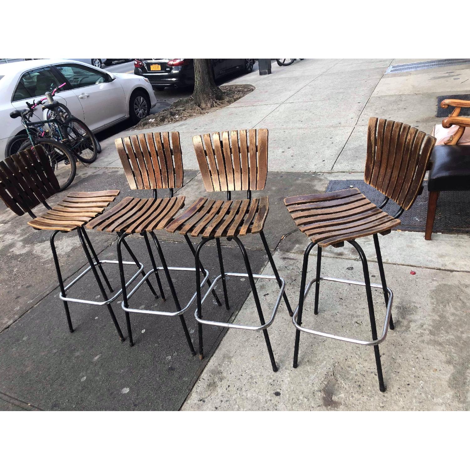 Vintage Mid Century 1950s Wood & Metal Bar Stools - image-8