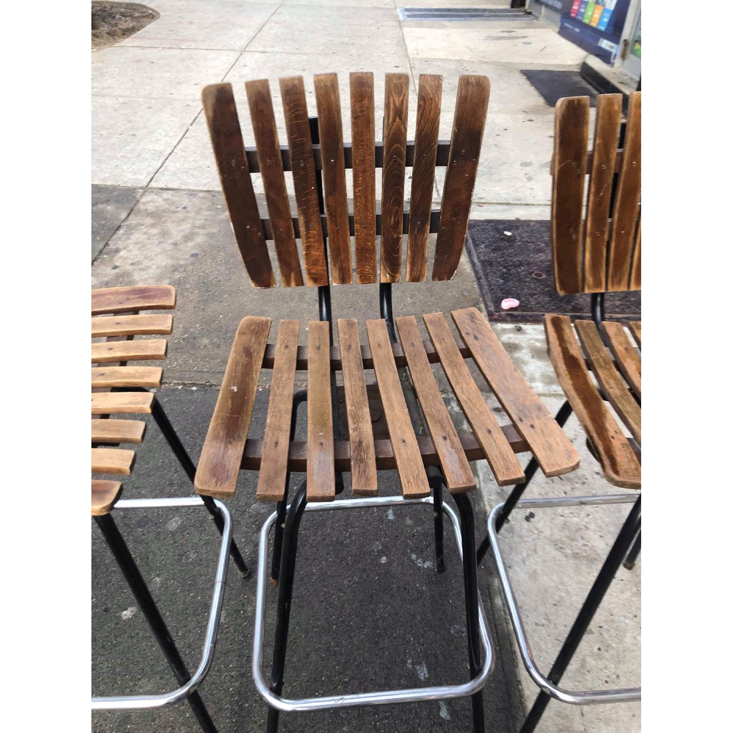 Vintage Mid Century 1950s Wood & Metal Bar Stools - image-11