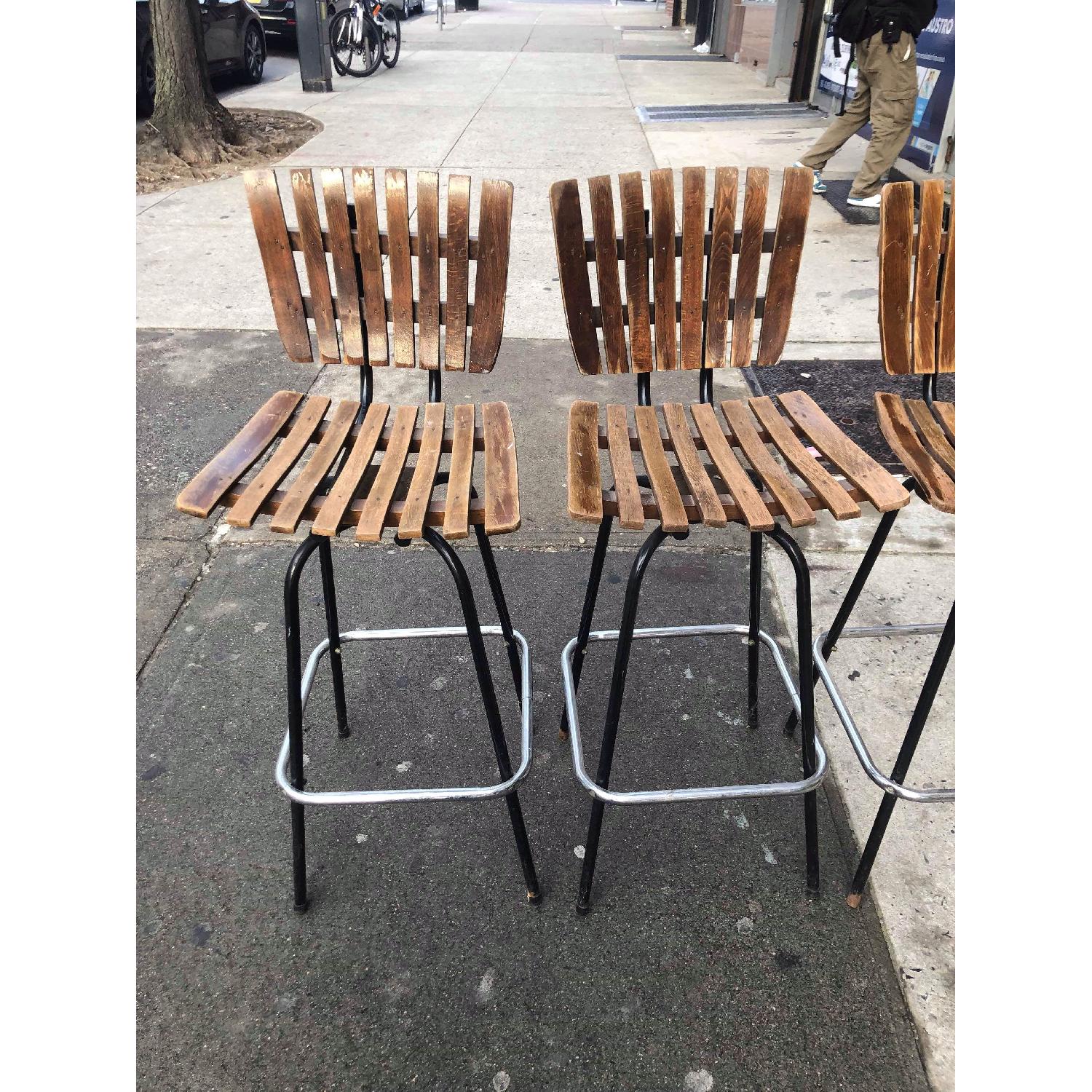 Vintage Mid Century 1950s Wood & Metal Bar Stools - image-12