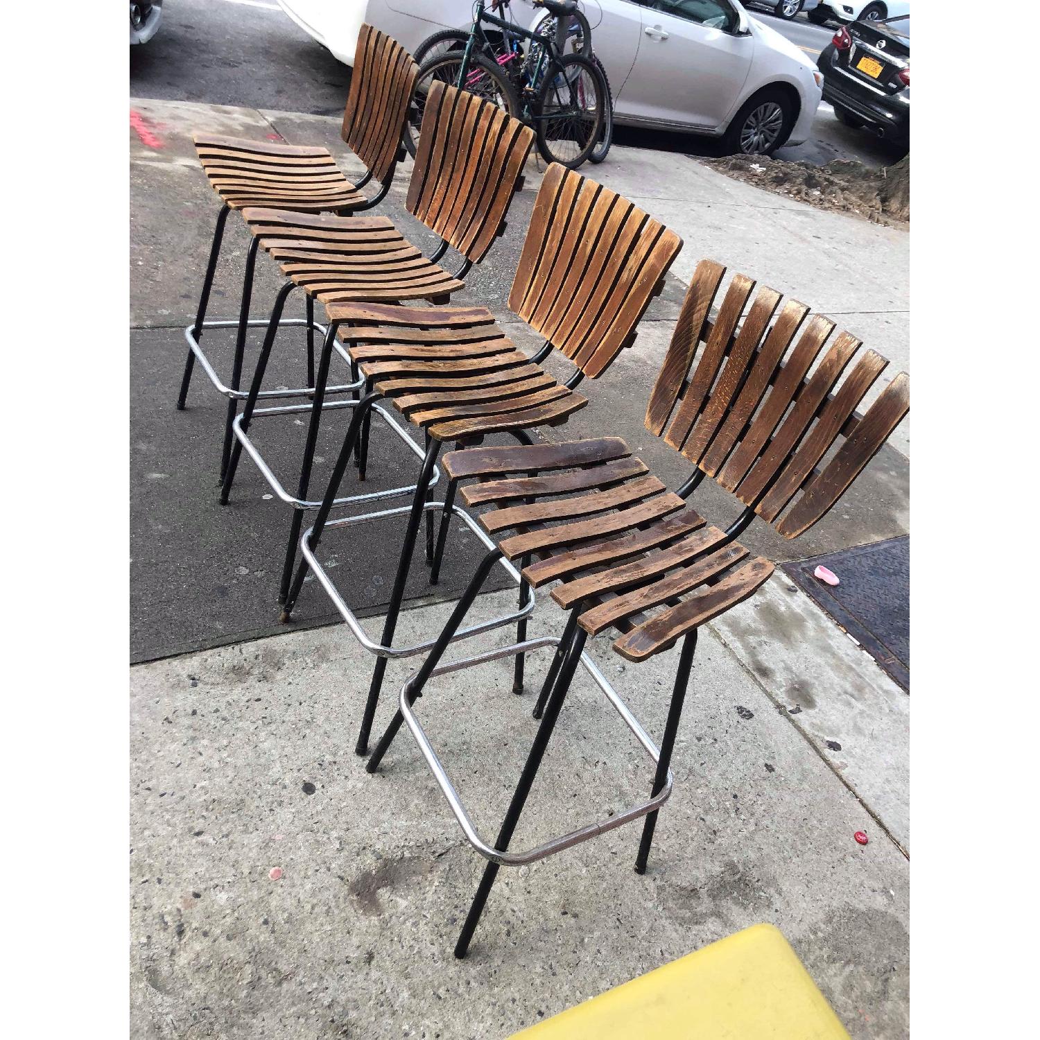 Vintage Mid Century 1950s Wood & Metal Bar Stools - image-13